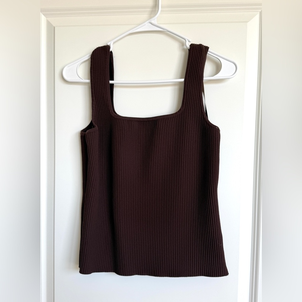 Rachel Zoe Ribbed Square-Neck Sculpting Tank Top - Chocolate Brown NWOT